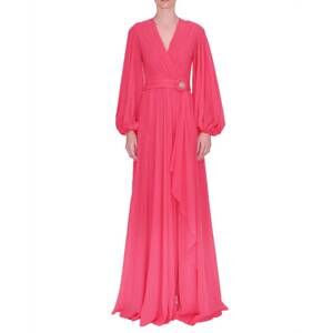 NEW REEM ACRA v-neck long sleeve gown in fuschia